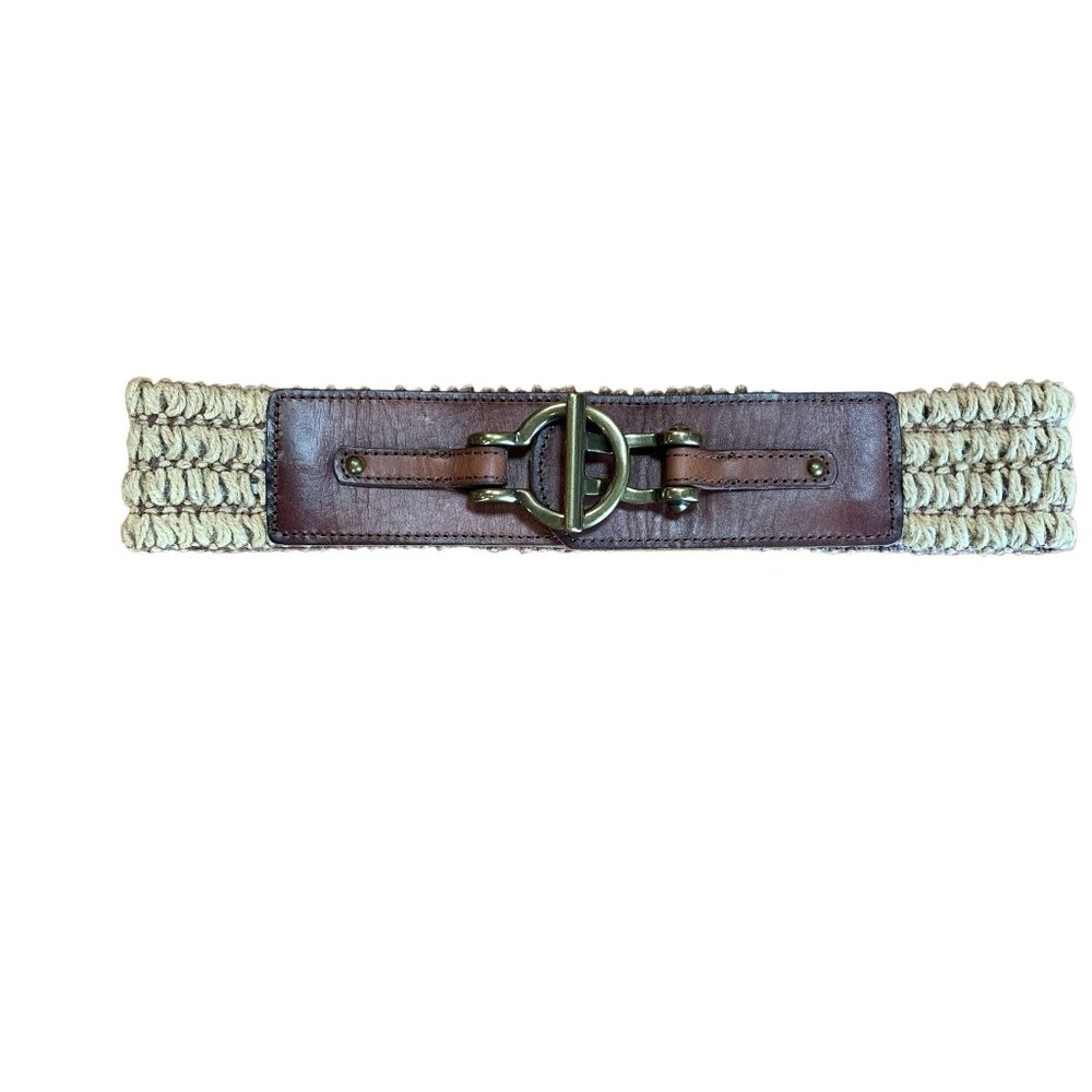 Fossil Leather & Macrame Stretch Belt with Burnished Gold Buckle Womens O/S - Picture 2 of 14